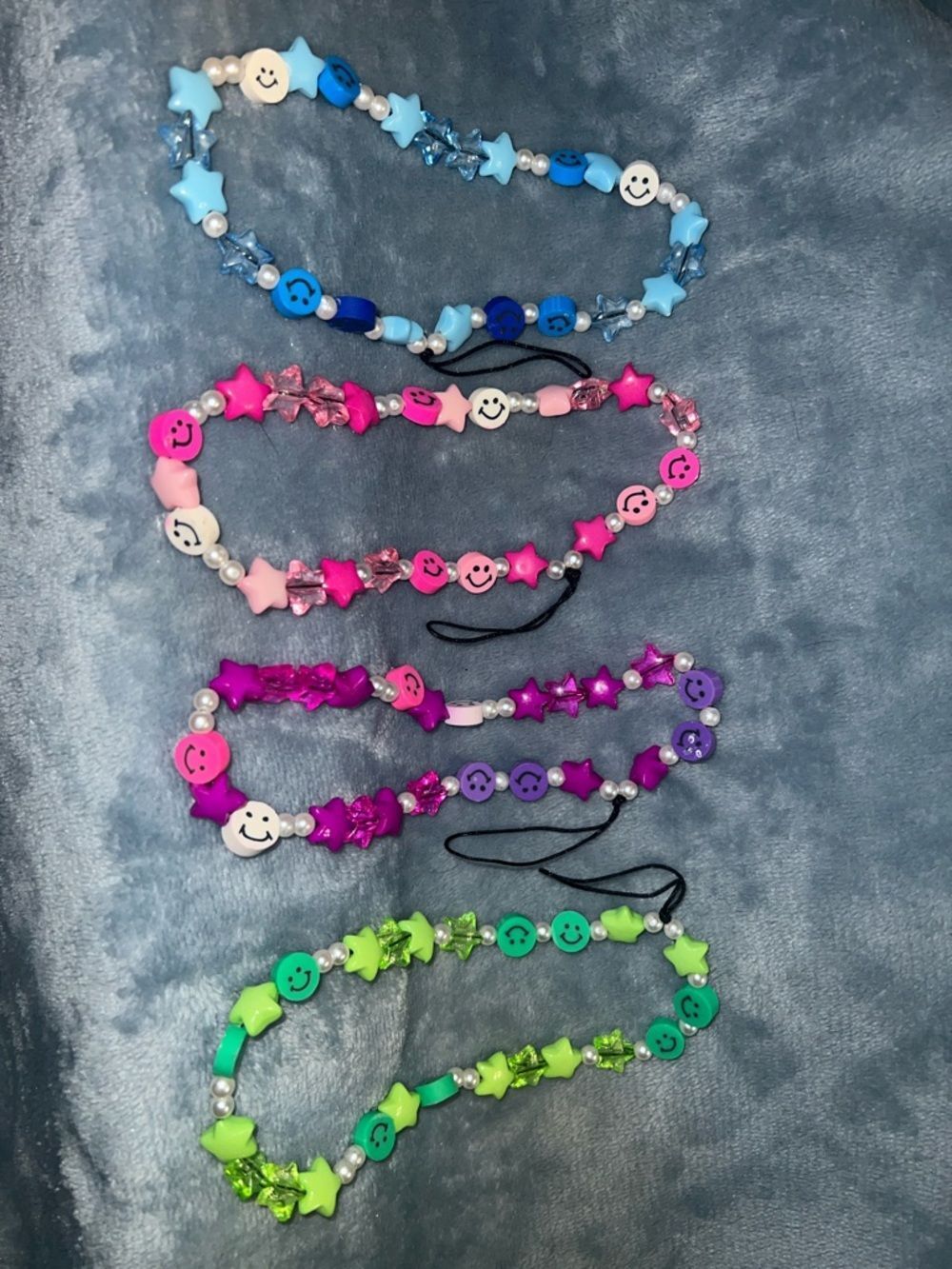 Kids Beaded Smile Face Phone Strap - Blue